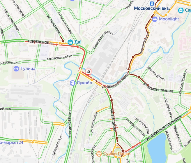 Почти весь Привокзальный район Тулы оказался парализован | Источник: yandex.ru/maps