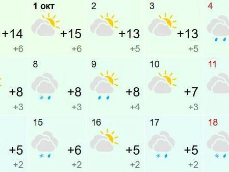 1 октября прогнозируют до +15 градусов | Источник: Gismeteo.ru