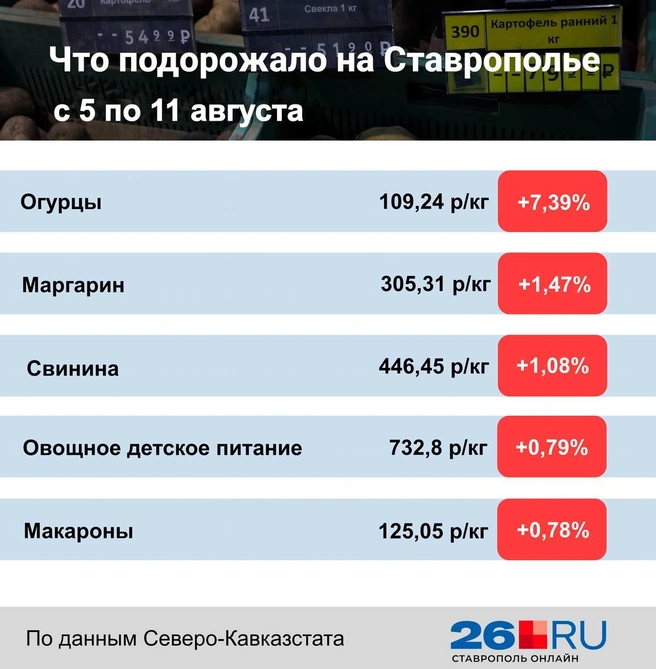 Статистика цен на продукты за неделю | Источник: Дарья Гранкина / 26.RU