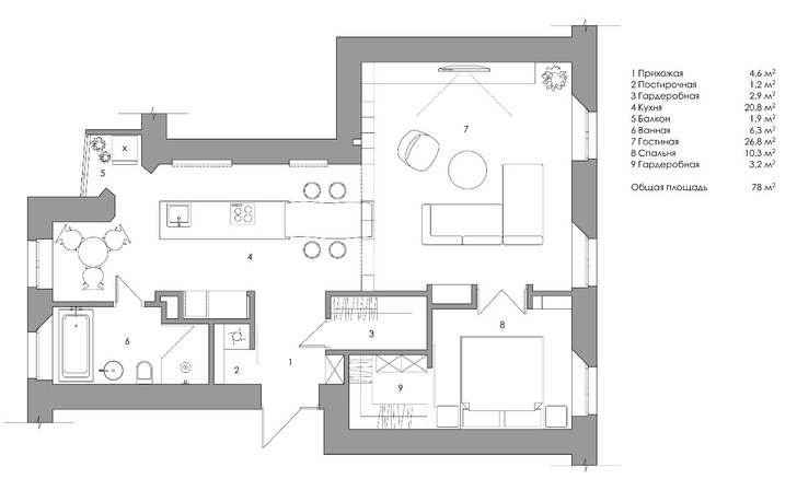 Белая квартира с синими акцентами 78 м² (фото 9)