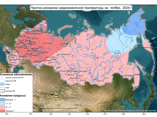 Ноябрь ожидается теплее обычного. | Источник: Meteoinfo.ru