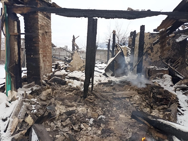 В момент пожара дома никого не было | Источник: Полиция Воронежской области / Telegram.org
