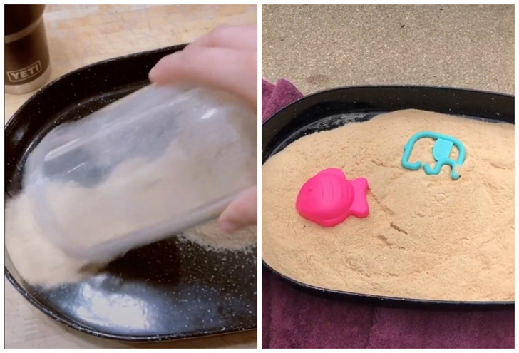 Фото №1 - Видео про то, как сделать съедобный песок для маленького ребенка, стало вирусным
