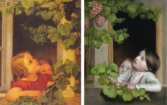 1) Георг Фридрих Керстинг «Дети у окна» (1813 год), 2) Иоганн Батист Райтер «Дети у окна». (1865 год)