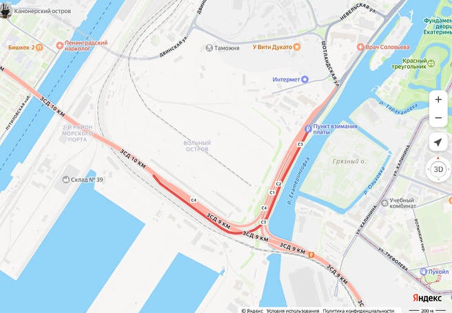 Карта перекрытия съезда на ЗСД Петербурга в ночь на 26 сентября | Источник: Пресс-служба «Магистрали северной столицы»