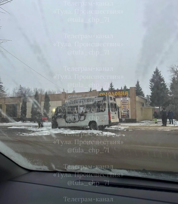 Остов сгоревшей маршрутки | Источник: Телеграм-канал «Тула. Происшествия»