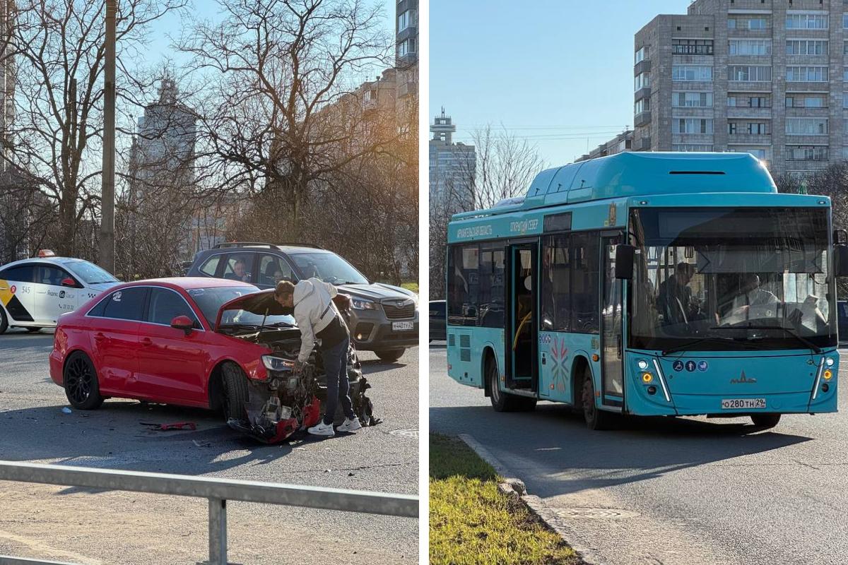 В Архангельске произошло ДТП с легковушкой и автобусом: фото с места ДТП