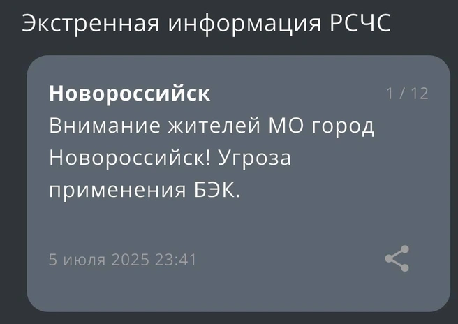 Рассылка от РСЧС | Источник: Приложение МЧС России