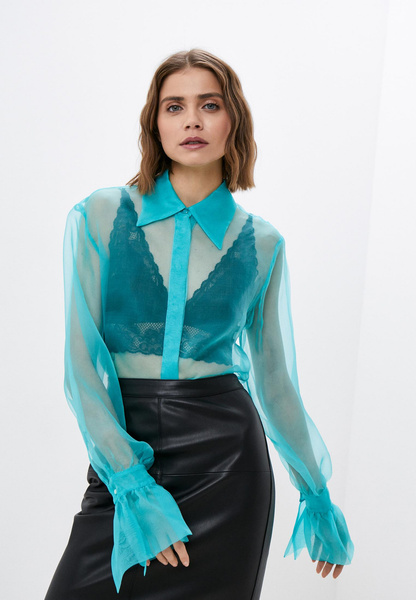 Прозрачная блуза бирюзового цвета из шелка