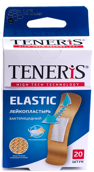 TENERIS Elastic лейкопластырь бактерицидный с ионами серебра на тканевой основе