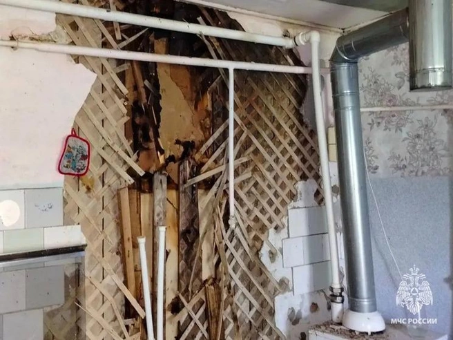 Пожар повредил стену жилого дома | Источник: Областное главное управление МЧС России