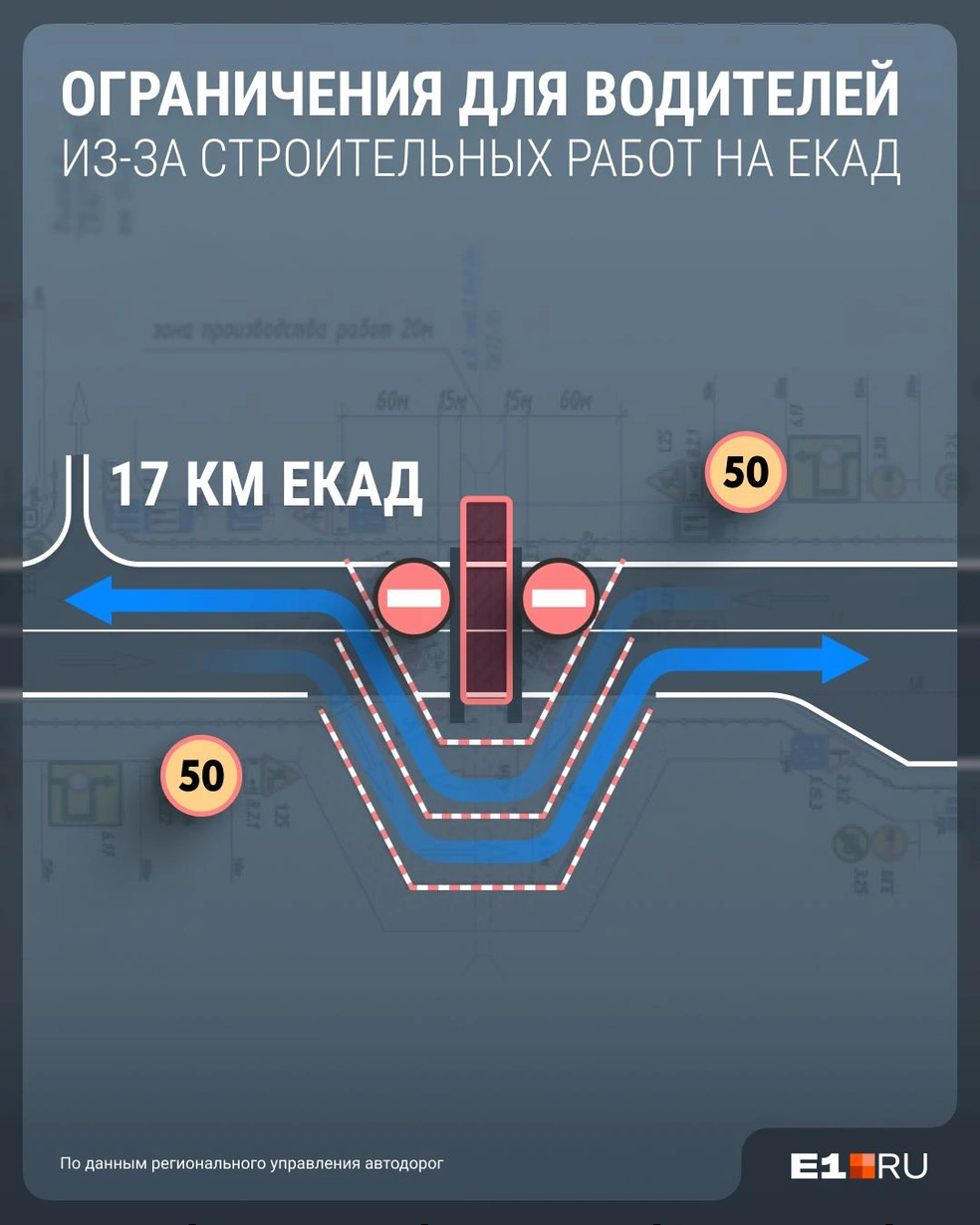 Такой будет схема ограничения в зоне проведения работ | Источник: Филипп Сапегин / Е1.RU