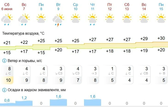 Дожди ожидаются 7, 9 и 11 июня | Источник: Gismeteo
