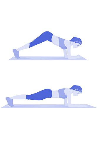 Из планки в позу дельфинаВстаньте в планку, вес тела перенесите на предплечья. Затем аккуратно поднимите таз и медленно выгибайтесь назад, чтобы встать в позу Дельфина. Задержитесь ненадолго и вернитесь в исходное положение. Повторять 10-15 раз.