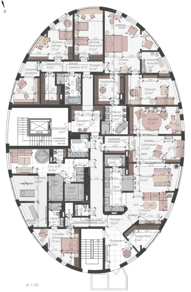 Пентхаус овальной формы 450 м² — пример, как сложная форма становится основой для интересного дизайна | Источник: sēns.architecture