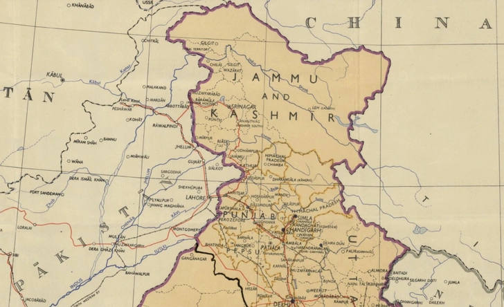 Джамму и Кашмир на политической карте Индии, опубликованной в 1954 году | Источник: Survey of India, Public domain, via Wikimedia Commons