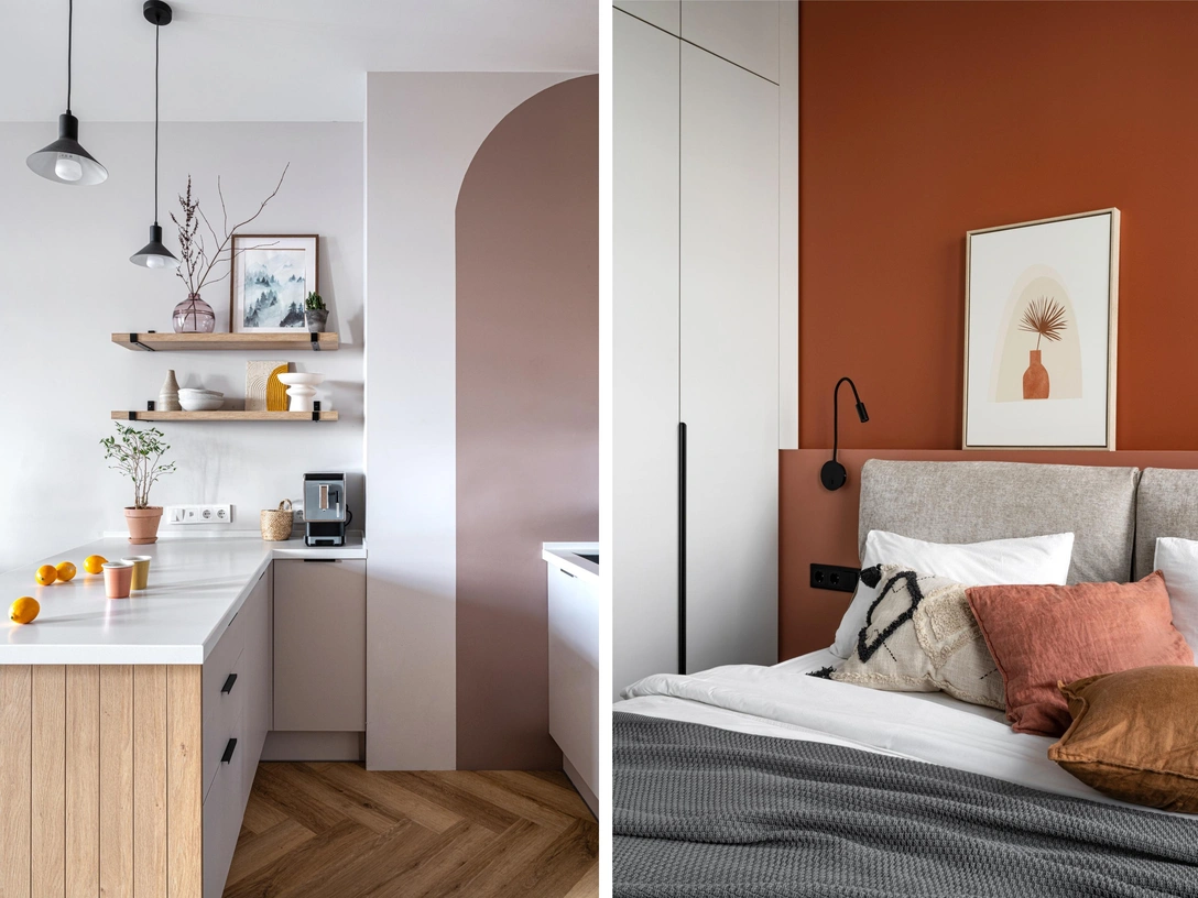 Зеркальный фартук и яркие цвета: посмотрите на квартиру 42 м² в Москве | Источник: Наталья Градусова