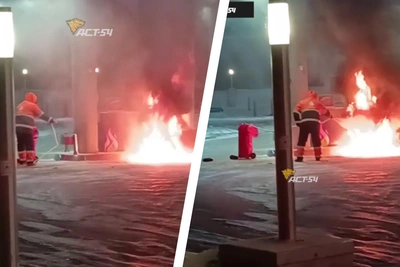 На АЗС у ТЦ «Аура» загорелась топливная колонка