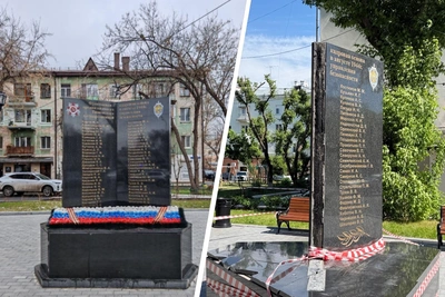 В Тюмени ураган снес плиту с памятника силовикам