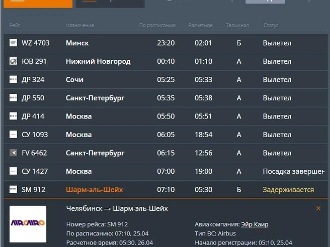 Вместо утреннего вылета рейс перенесен на следующий день | Источник: cekport.ru