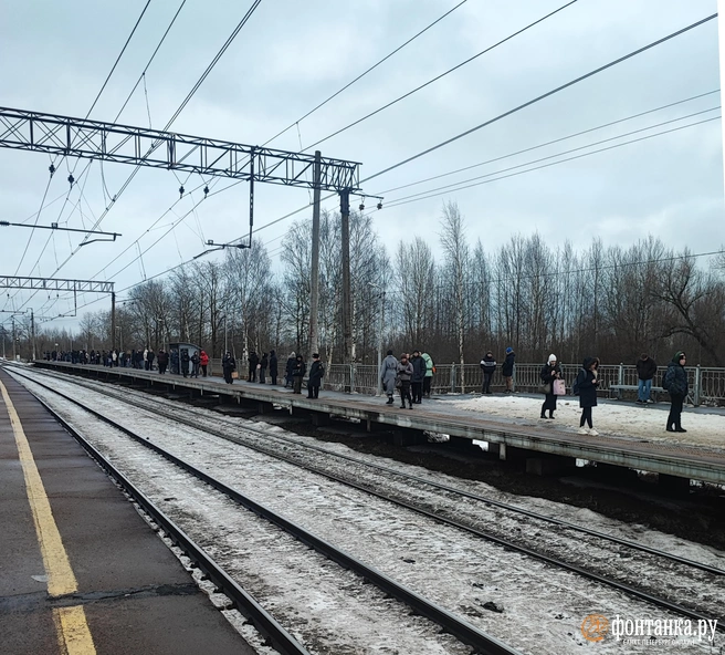 Опаздывающую электричку ждут на станции Сосновая Поляна | Источник: читатель «Фонтанки»