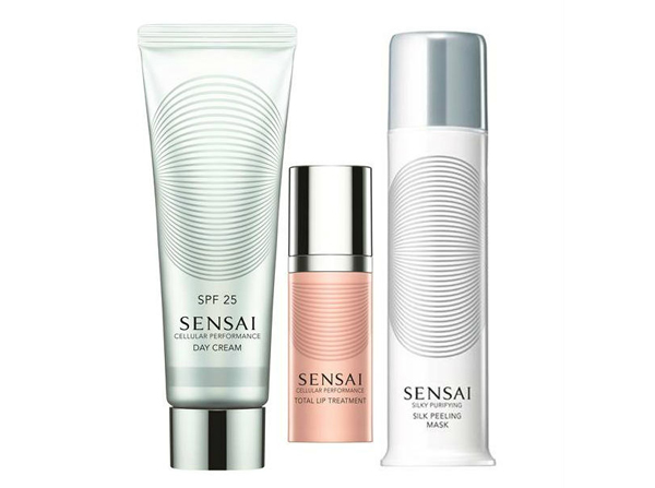Набор Sensai. Дневной крем Cellular Performance SPF 25, 50 мл; средство для губ Total Lip Treatment Cellular Performance, 15 мл; шелковая пилинг-маска Cellular Performance, 90 мл.
