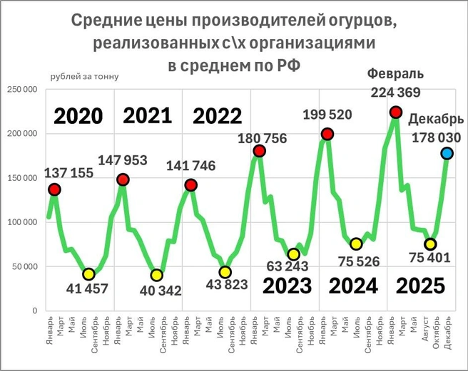 Средние цены производителей огурцов, реализованных предприятиями | Источник: «Фонтанка», Росстат