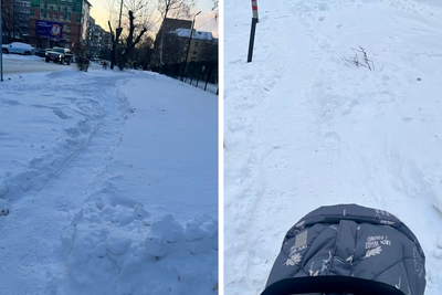 Дети идут гуськом: тротуар в Тихом центре не чистят