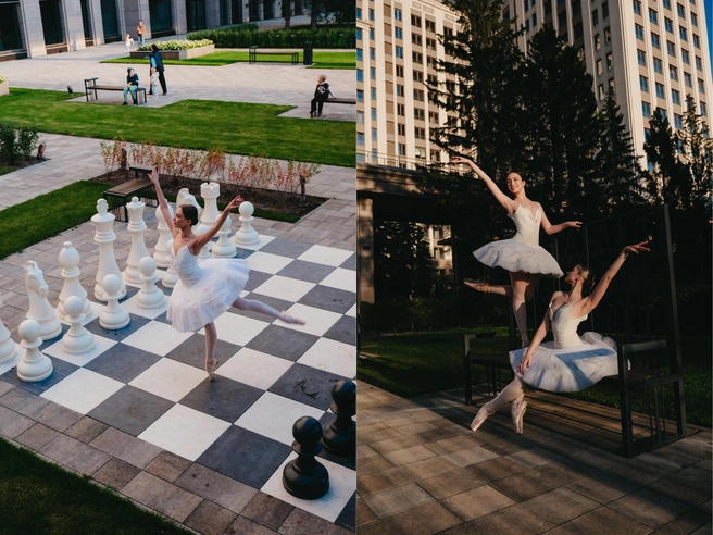 Уютный двор дома «Нобель» стал сценой и декорациями для выступления маленьких балерин | Источник: предоставлено И. В. Клочковым