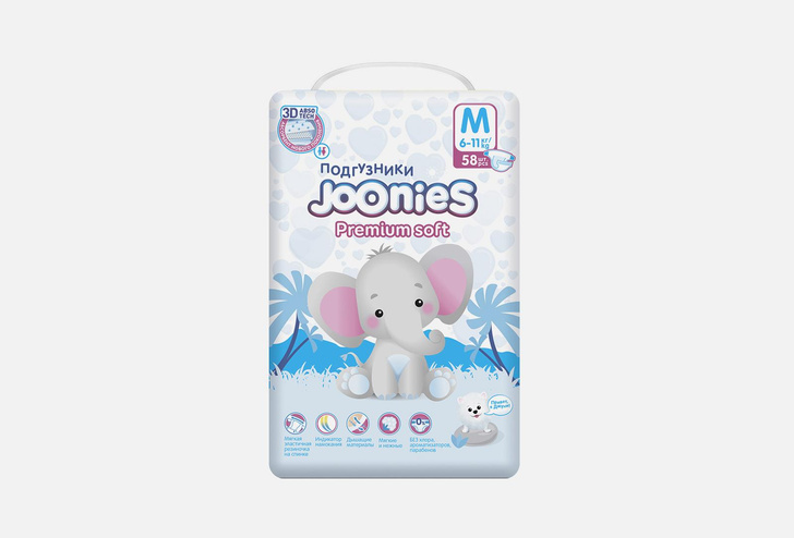 Подгузники Joonies Premium Soft 6-11 кг 58 шт