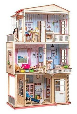 4. Сборный деревянный Кукольный домик рапсодия трёхэтажный