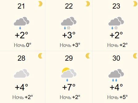 Ночью ожидается от 0 до +6 градусов | Источник: world-weather.ru