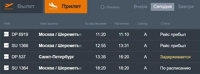 Один рейс задерживается | Источник: официальный сайт аэропорта Ставрополя / Stavavia.ru