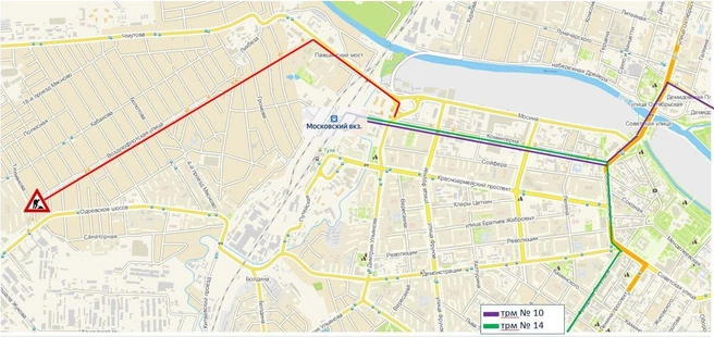 Трамваи будут ездить только до Московского вокзала | Источник: Управление по транспорту и дорожному хозяйству города Тулы