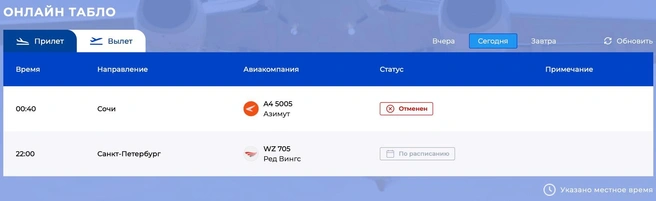 Расписание рейсов на 3 мая | Источник: аэропорт «Золотое кольцо»
