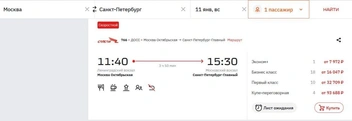 Стоимость билетов на «Сапсан» | Источник: Rzd.ru