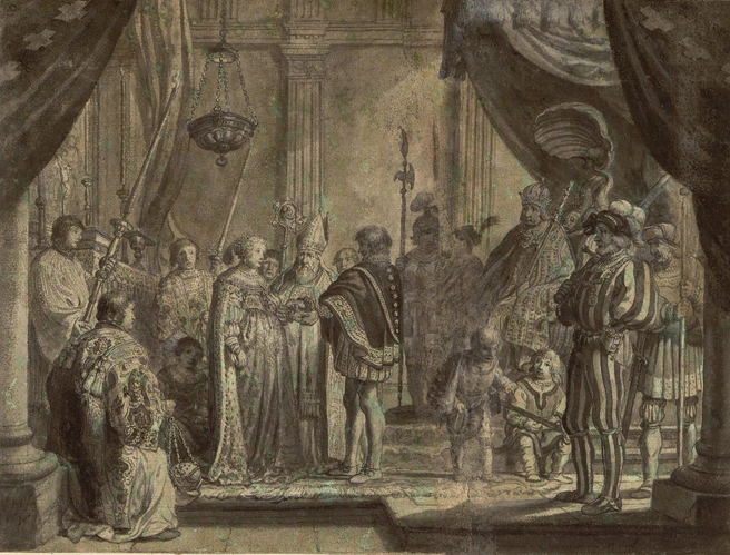 Муйарт, Клас (1591-1669), «Мария Медичи и Генрих IV перед епископом» | Источник: hermitagemuseum.org