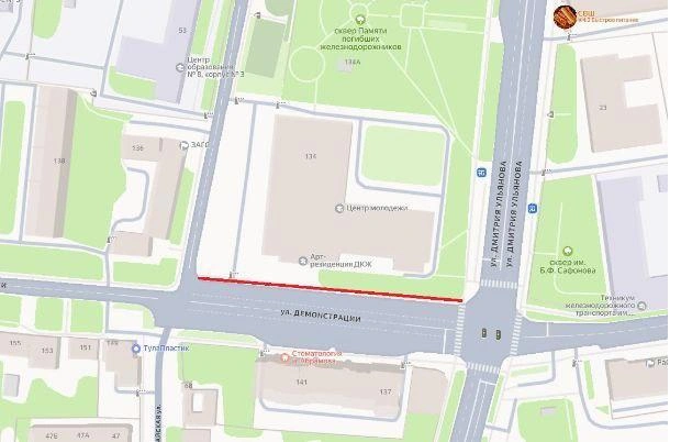 Красным отмечен перекрытый участок | Источник: Управление по транспорту и дорожному хозяйству Тулы