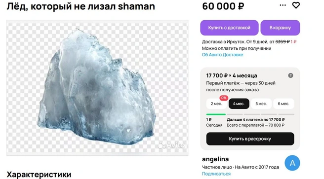 В Сети продают лёд, который не лизал SHAMAN | Источник: сайт бесплатных объявлений