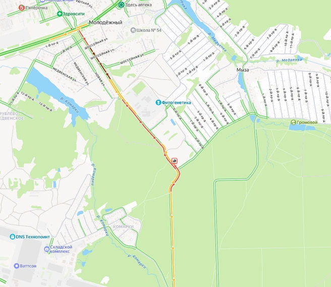Пробка в районе возгорания  | Источник: yandex.ru/maps
