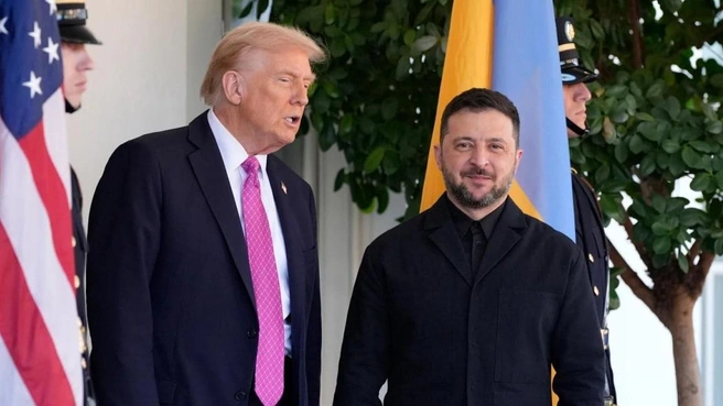Дональд Трамп и Владимир Зеленский у Белого дома | Источник: Alex Brandon / AP Photo