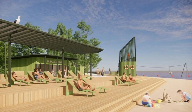 Часть лежаков разместят под навесом | Источник: Проект Isaev Architects