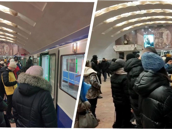 На платформе скопились несколько составов метро | Источник: читатель НГС