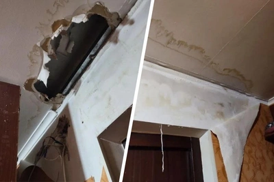 В Альметьевске из-за УК отвалились обои и появилась дыра