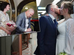 «А разводиться на ''Достоевской'' будете?»: москвичи смеются над молодоженами, которые сыграли свадьбу в метро