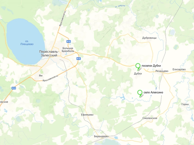 Село Алексино находится в 25 километрах от Переславля-Залесского | Источник: Яндекс Карты