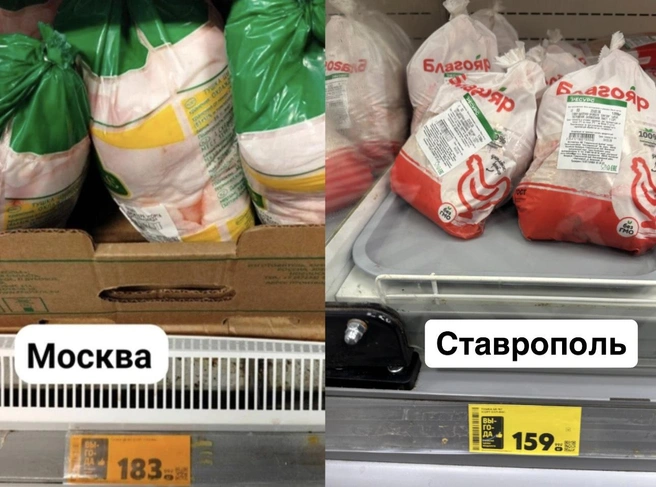 Тушка куриная, килограмм. Тут цена радует&nbsp;— в Москве на 15% дороже | Источник: Габриелла Захарова / 26.RU