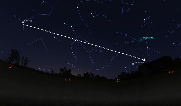 Ищем созвездие Персея, рисуя воображаемые линии | Источник: Stellarium/Сергей Чумаков