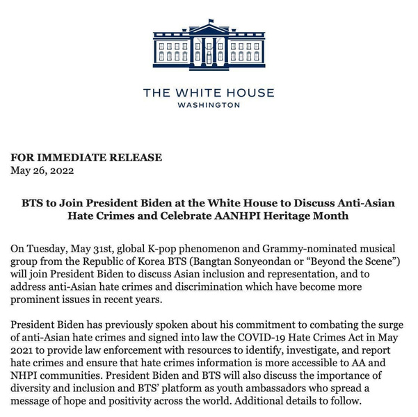 Приглашение в Белый дом: BTS встретятся с президентом США Джо Байденом для обсуждения проблемы ненависти к азиатам 😯