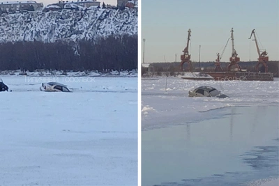 Машина провалилась под лед в Тобольске